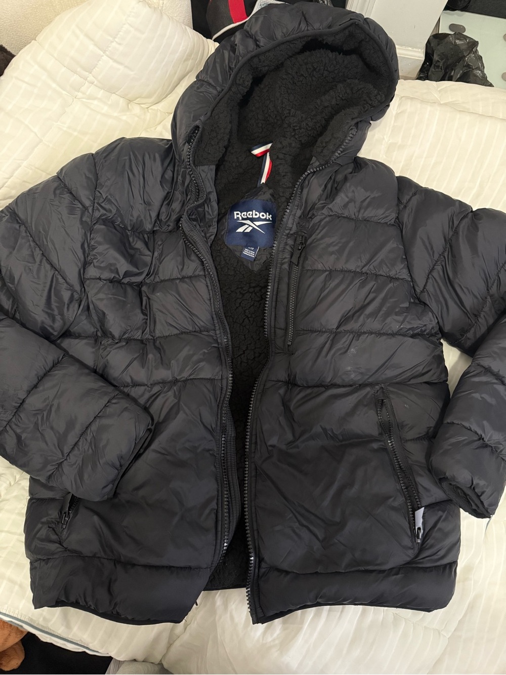 Reebok Black Quilted Puffer Jacket with Hood